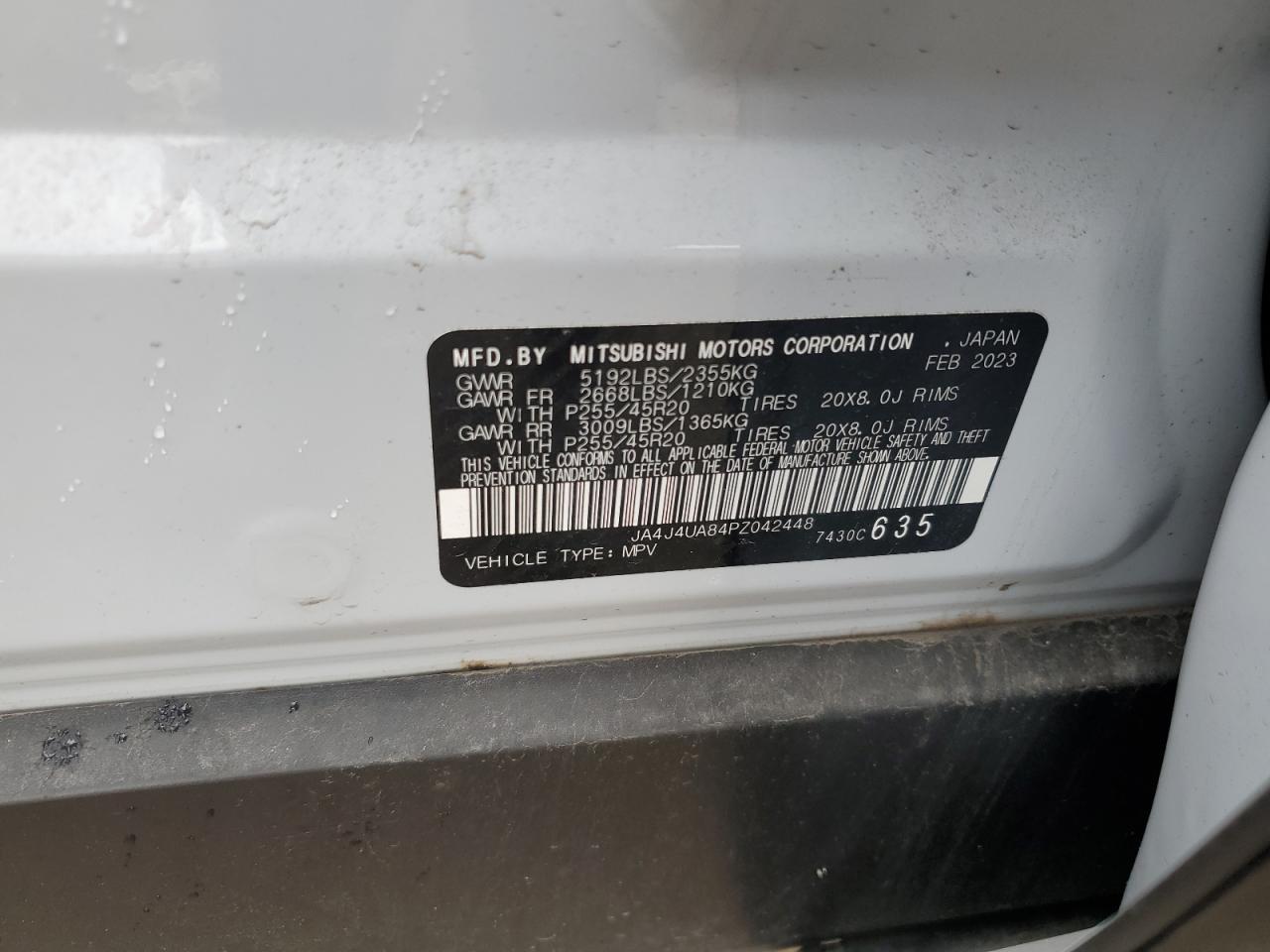 2023 Mitsubishi Outlander Se VIN: JA4J4UA84PZ042448 Lot: 71061615