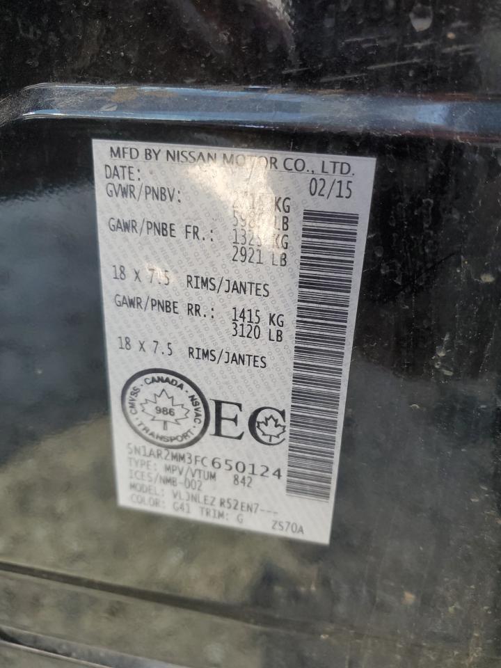 2015 Nissan Pathfinder S VIN: 5N1AR2MM3FC650124 Lot: 70694065