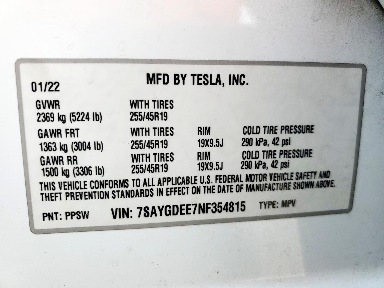 2022 Tesla Model Y VIN: 7SAYGDEE7NF354815 Lot: 81933395