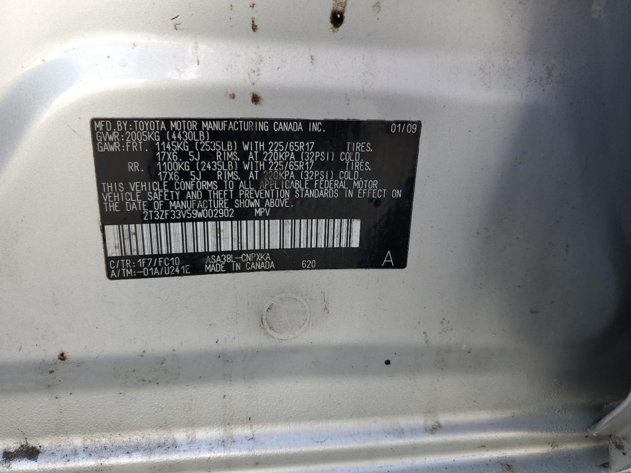 2009 Toyota Rav4 VIN: 2T3ZF33V59W002902 Lot: 84657945