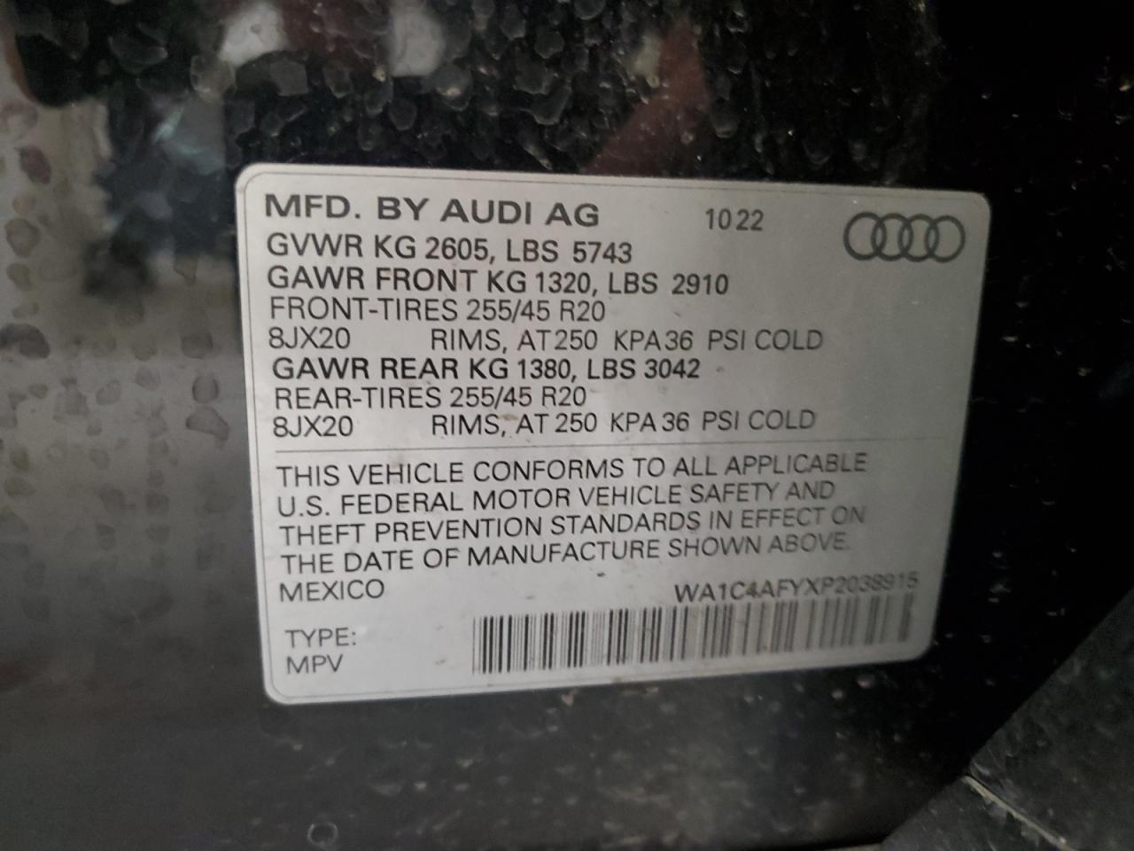 2023 Audi Sq5 Prestige VIN: WA1C4AFYXP2038915 Lot: 71557765