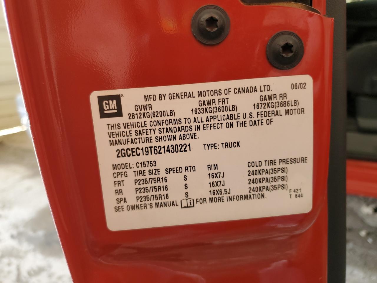 2002 Chevrolet Silverado C1500 VIN: 2GCEC19T621430221 Lot: 71199865