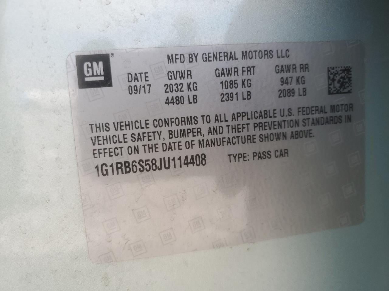 2018 Chevrolet Volt Premier VIN: 1G1RB6S58JU114408 Lot: 71112875