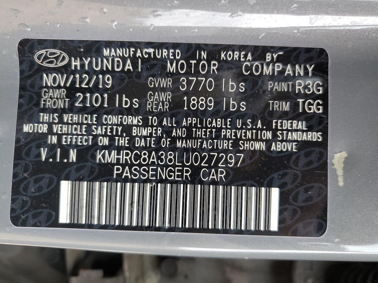 2020 Hyundai Venue Sel VIN: KMHRC8A38LU027297 Lot: 71186225