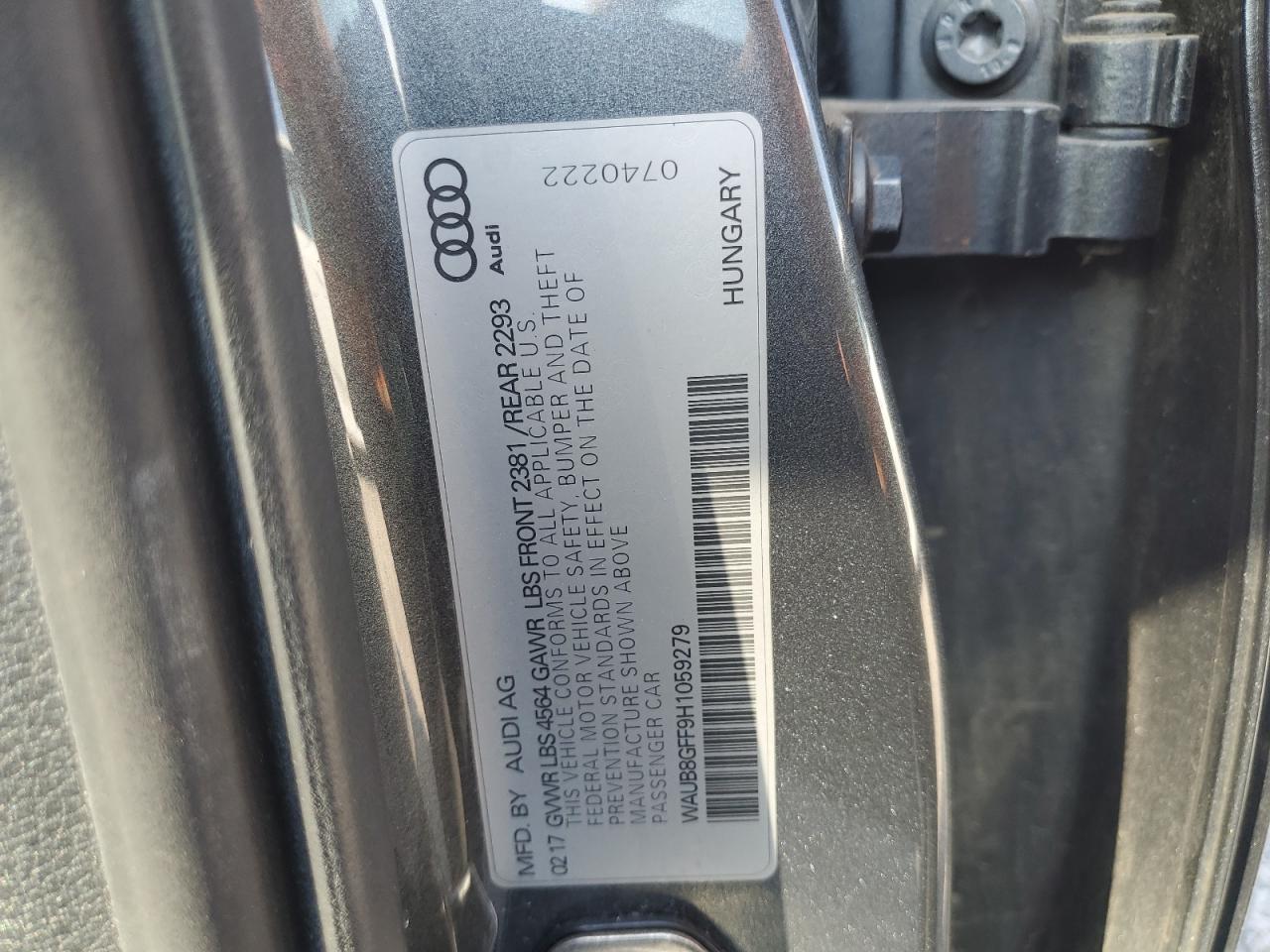 2017 Audi A3 Premium VIN: WAUB8GFF9H1059279 Lot: 71450035