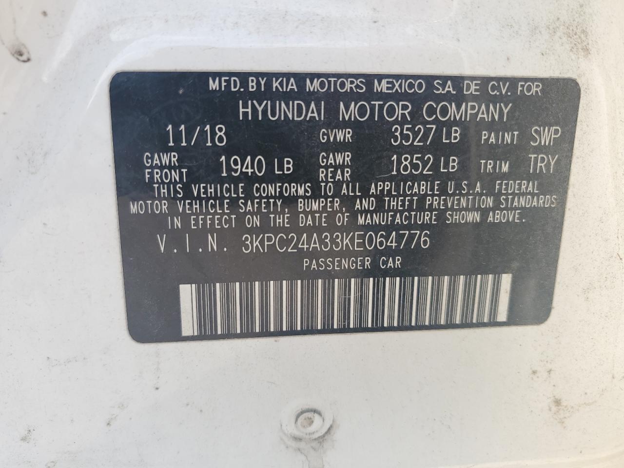 2019 Hyundai Accent Se VIN: 3KPC24A33KE064776 Lot: 81710535