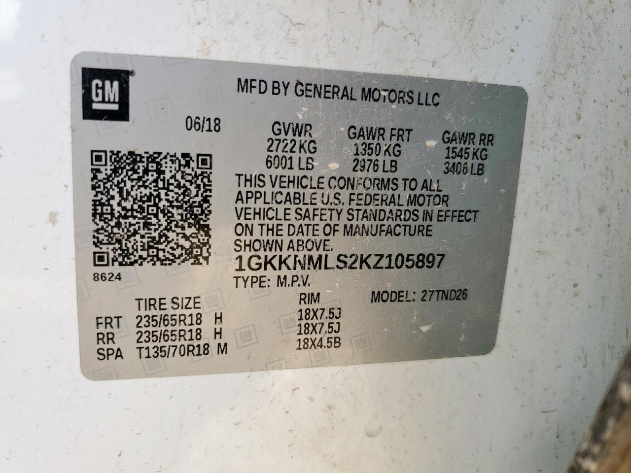 2019 GMC Acadia Slt-1 VIN: 1GKKNMLS2KZ105897 Lot: 80099995