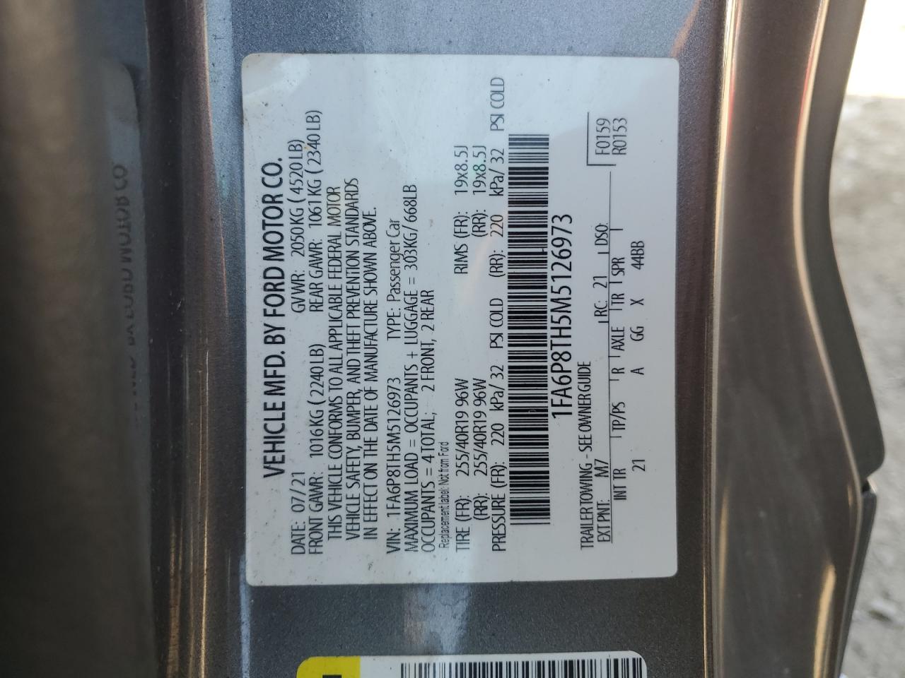 2021 Ford Mustang VIN: 1FA6P8TH5M5126973 Lot: 80519015
