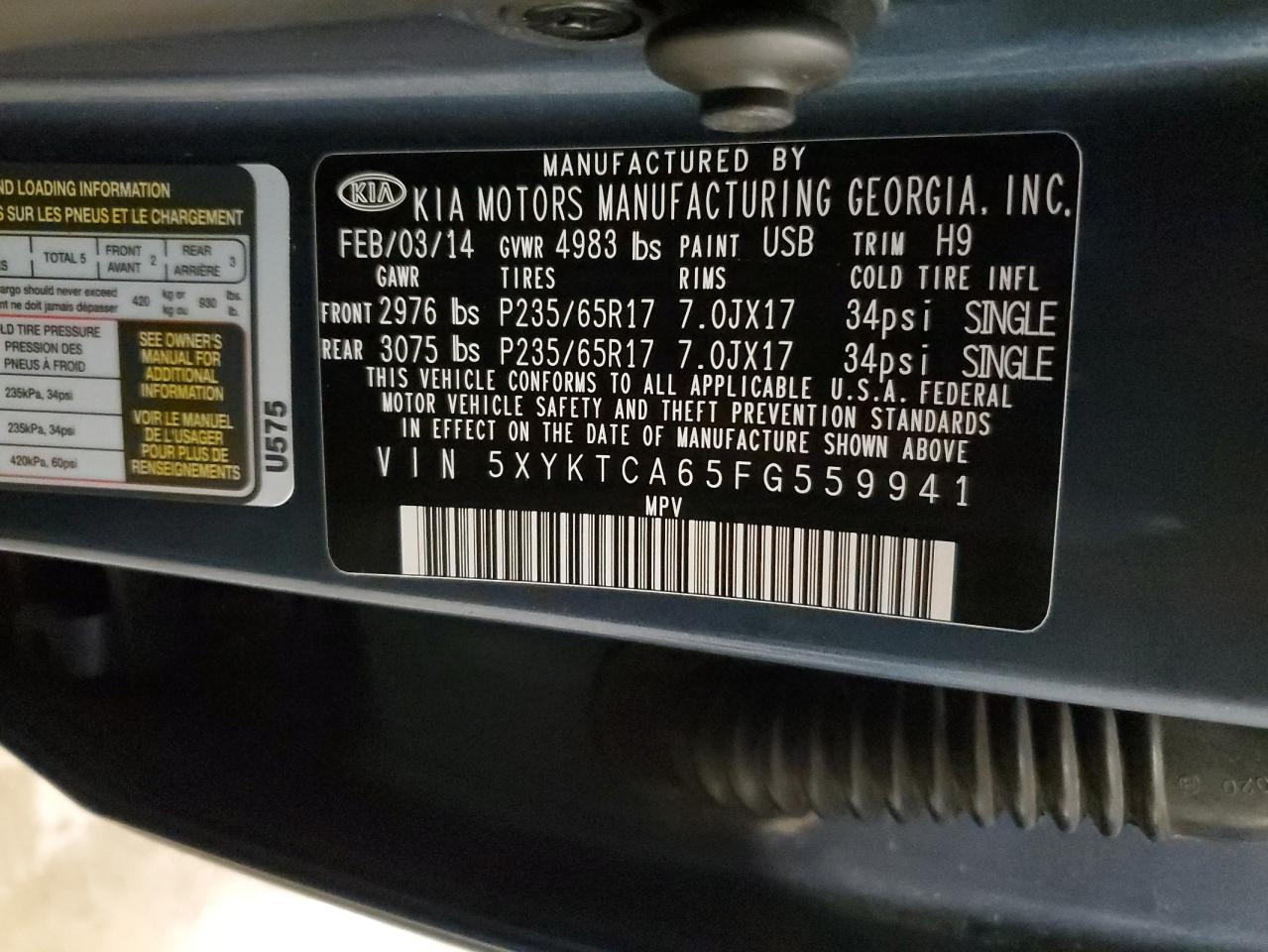 2015 Kia Sorento Lx VIN: 5XYKTCA65FG559941 Lot: 81457915