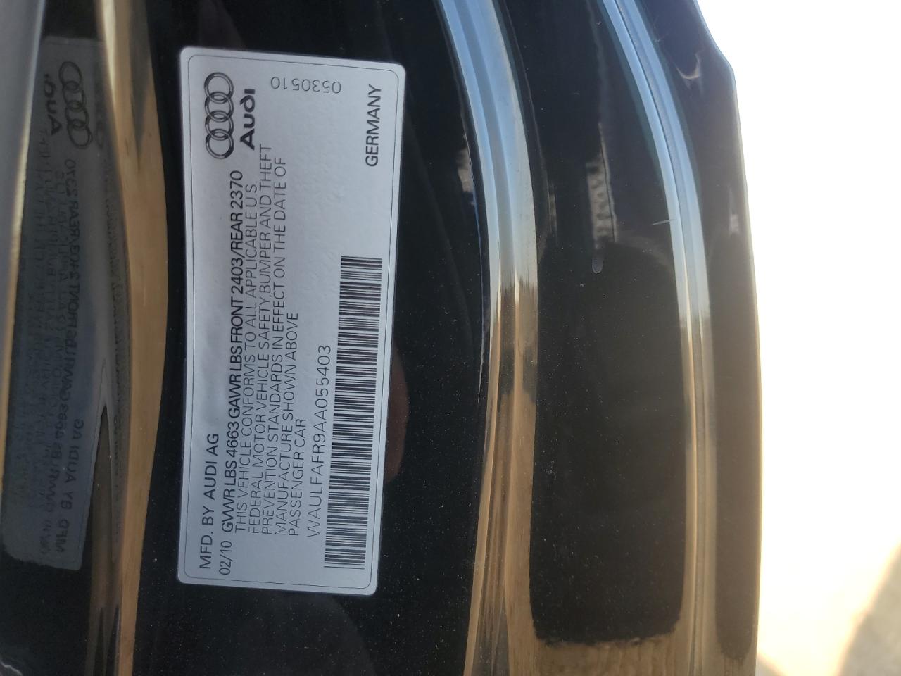 2010 Audi A5 Premium Plus VIN: WAULFAFR9AA055403 Lot: 81417695