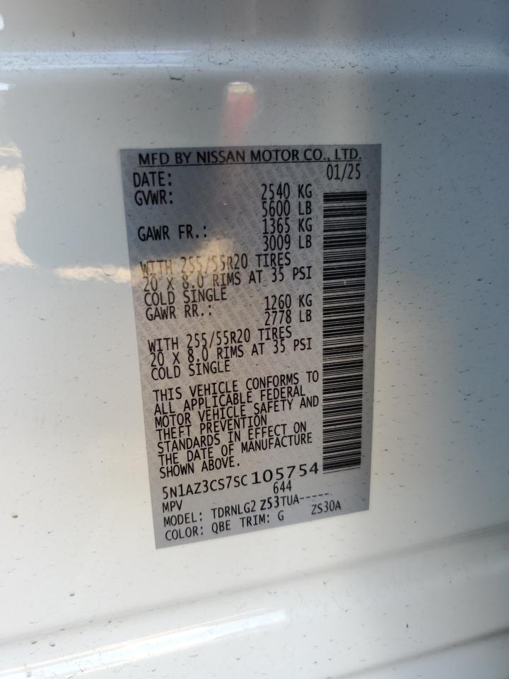 2025 Nissan Murano Sl VIN: 5N1AZ3CS7SC105754 Lot: 81849755