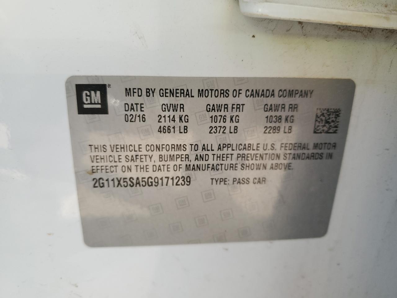 2016 Chevrolet Impala Ls VIN: 2G11X5SA5G9171239 Lot: 80957575