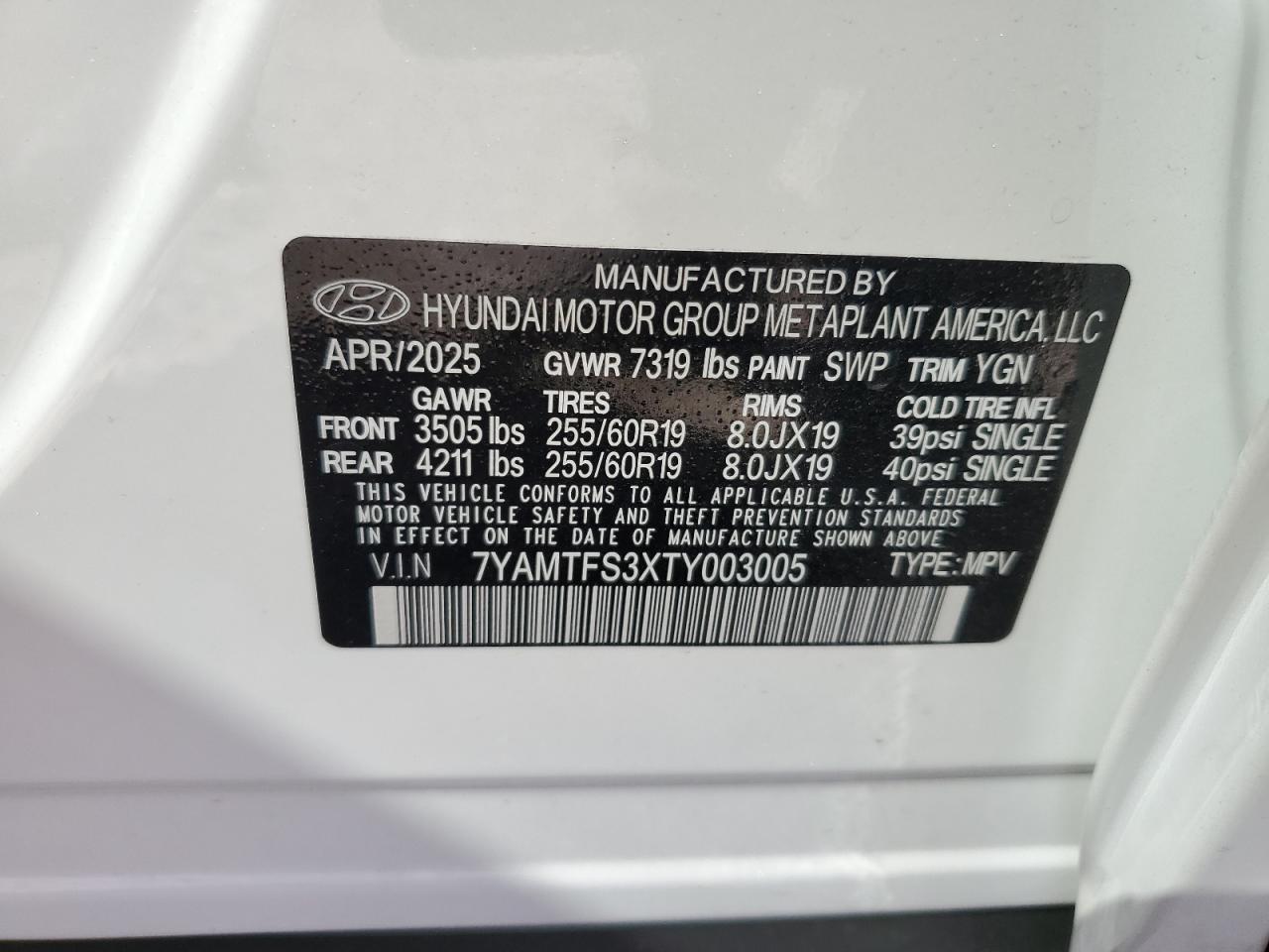 2026 Hyundai Ioniq 9 Se VIN: 7YAMTFS3XTY003005 Lot: 84592725