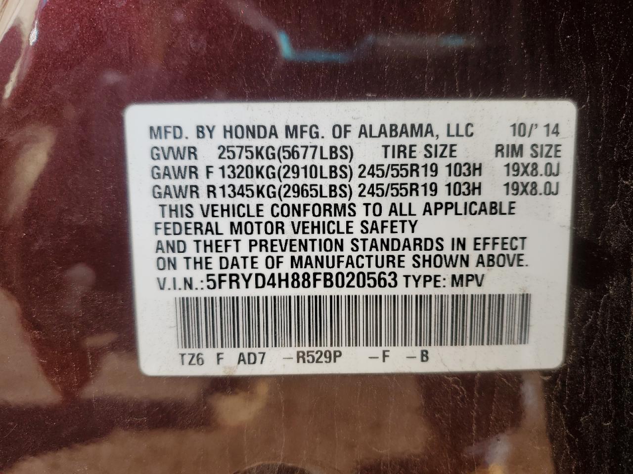 2015 Acura Mdx Advance VIN: 5FRYD4H88FB020563 Lot: 83850785