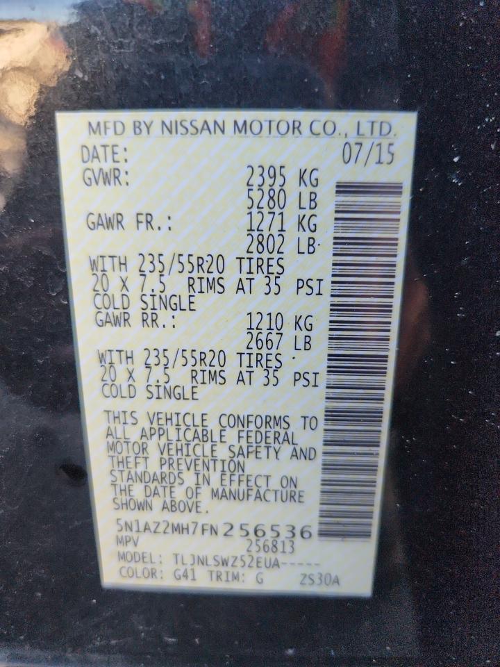 2015 Nissan Murano S VIN: 5N1AZ2MH7FN256536 Lot: 81658895