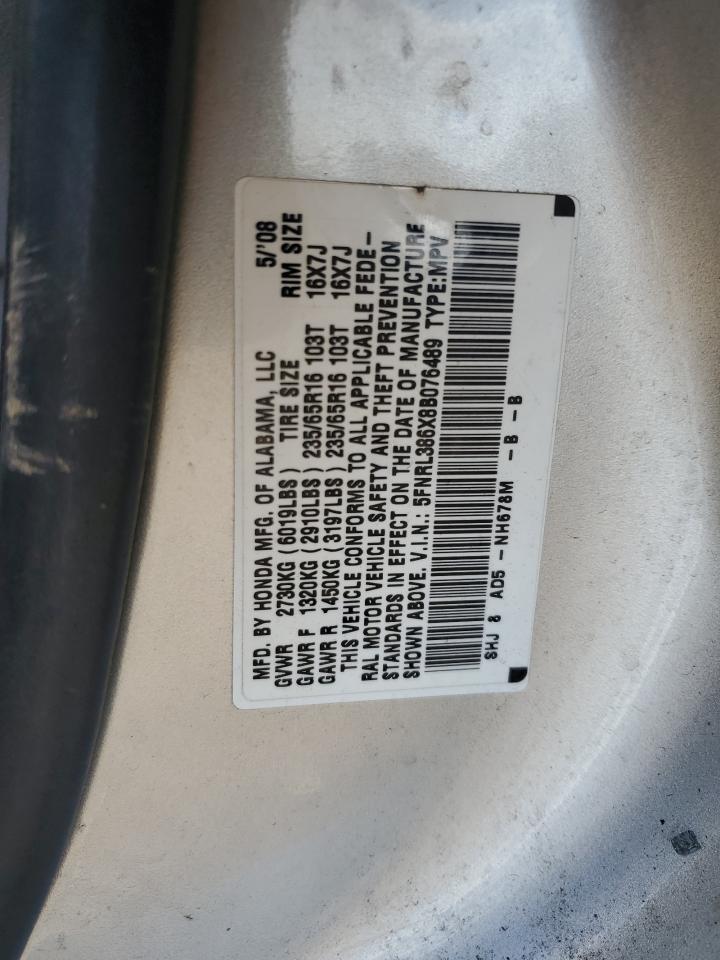 2008 Honda Odyssey Exl VIN: 5FNRL386X8B076489 Lot: 70604155