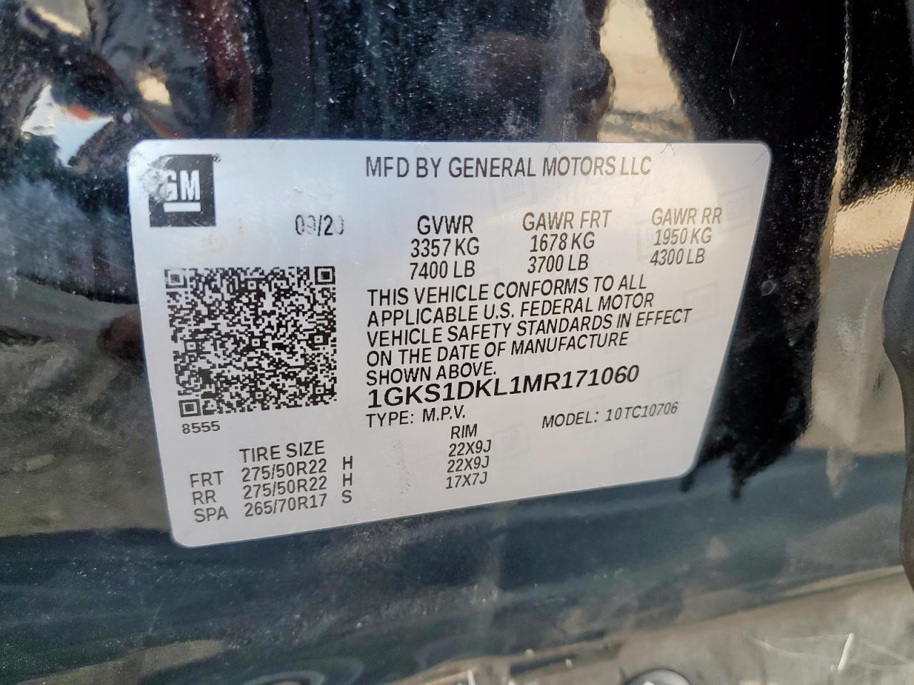 2021 GMC Yukon Denali VIN: 1GKS1DKL1MR171060 Lot: 71750505