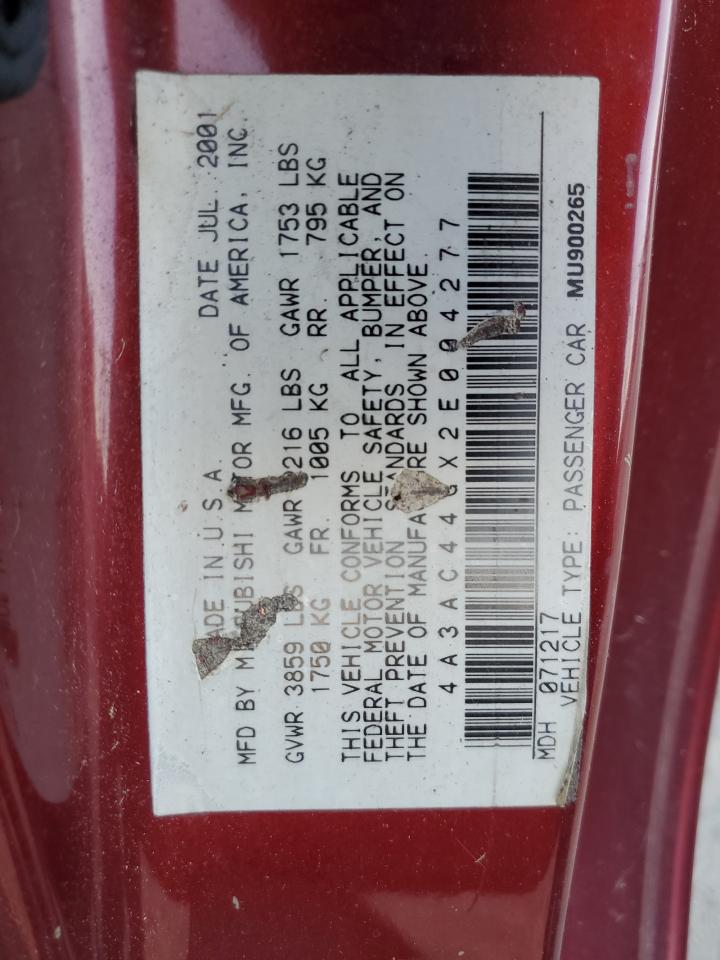 2002 Mitsubishi Eclipse Gs VIN: 4A3AC44GX2E004277 Lot: 83848995