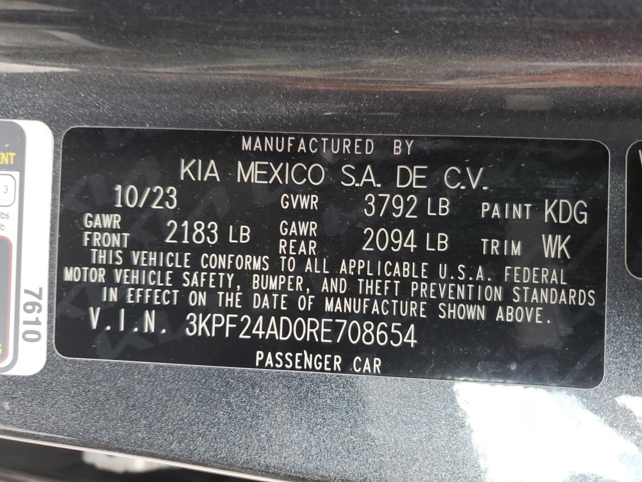 2024 Kia Forte Lx VIN: 3KPF24AD0RE708654 Lot: 81577915