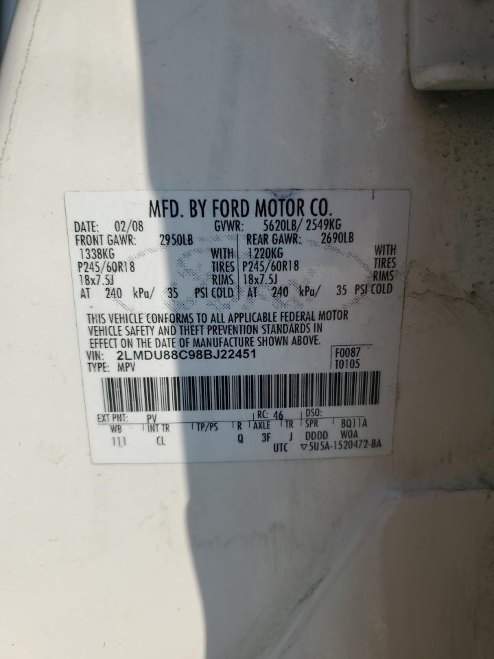 2008 Lincoln Mkx VIN: 2LMDU88C98BJ22451 Lot: 80633485