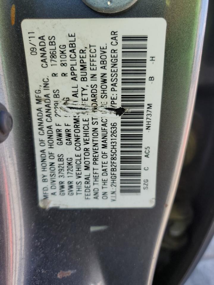 2012 Honda Civic Ex VIN: 2HGFB2F85CH312636 Lot: 80960975