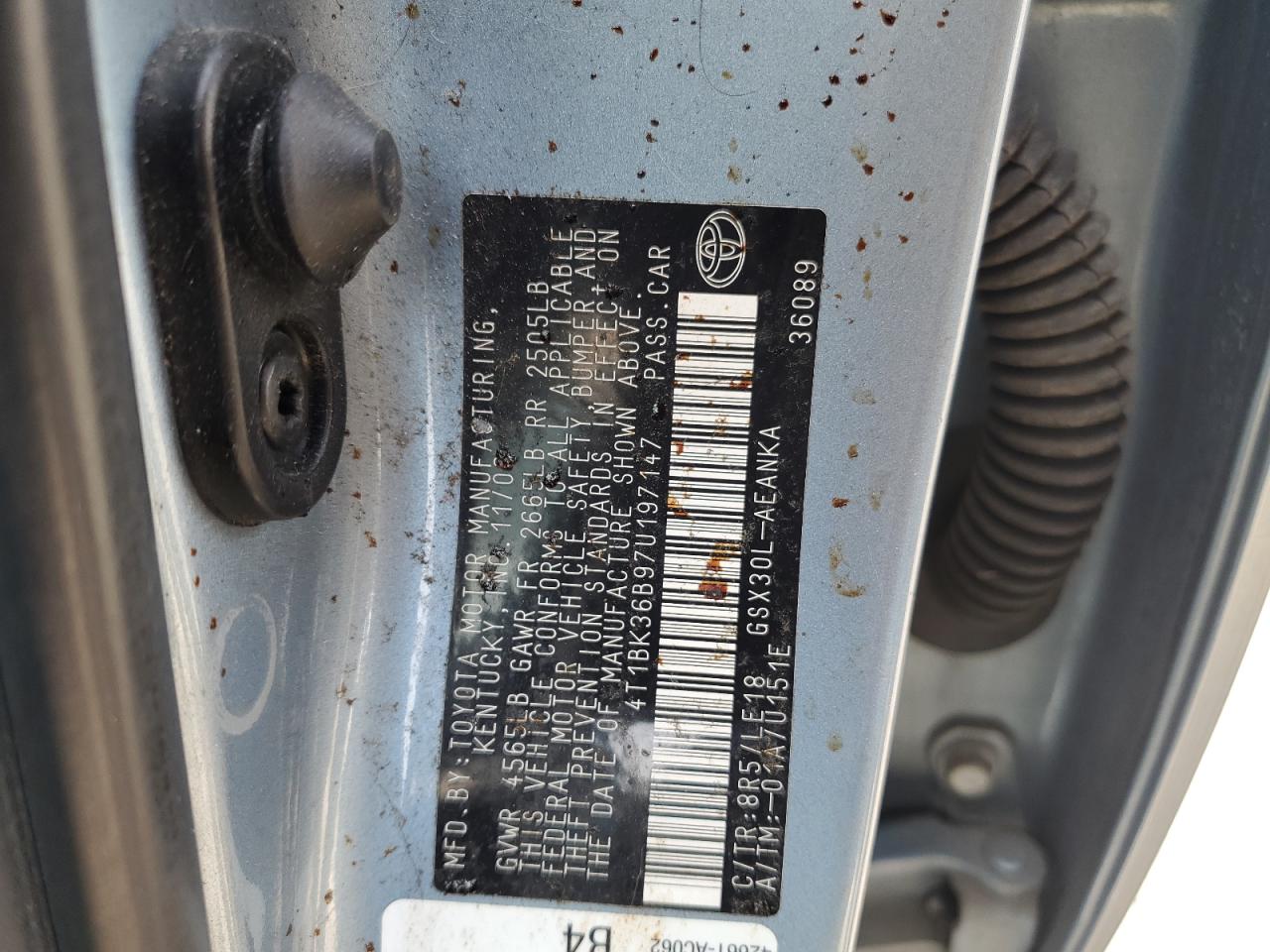 2007 Toyota Avalon VIN: 4T1BK36B97U197147 Lot: 71550235