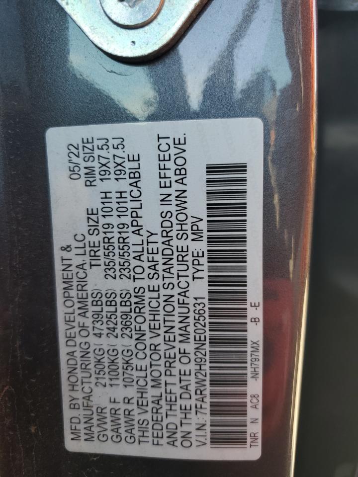 2022 Honda Cr-V Touring VIN: 7FARW2H92NE025631 Lot: 80153655