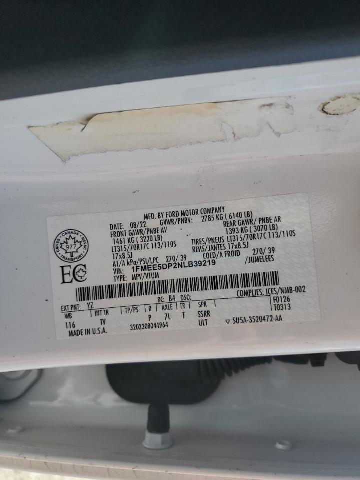 2022 Ford Bronco Base VIN: 1FMEE5DP2NLB39219 Lot: 70924485