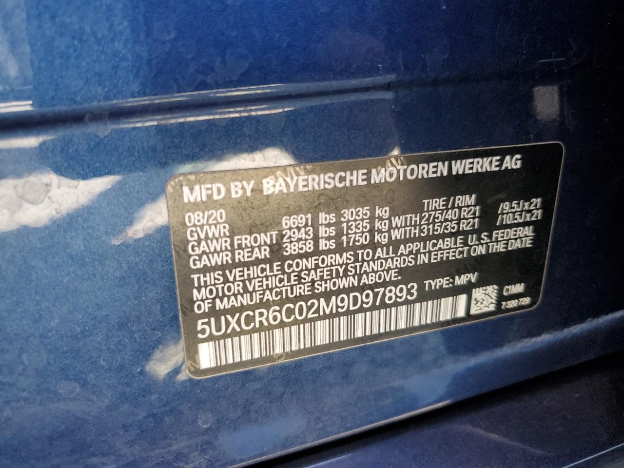 2021 BMW X5 xDrive40I VIN: 5UXCR6C02M9D97893 Lot: 71540125
