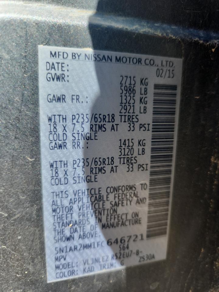 2015 Nissan Pathfinder S VIN: 5N1AR2MM1FC646721 Lot: 71050405