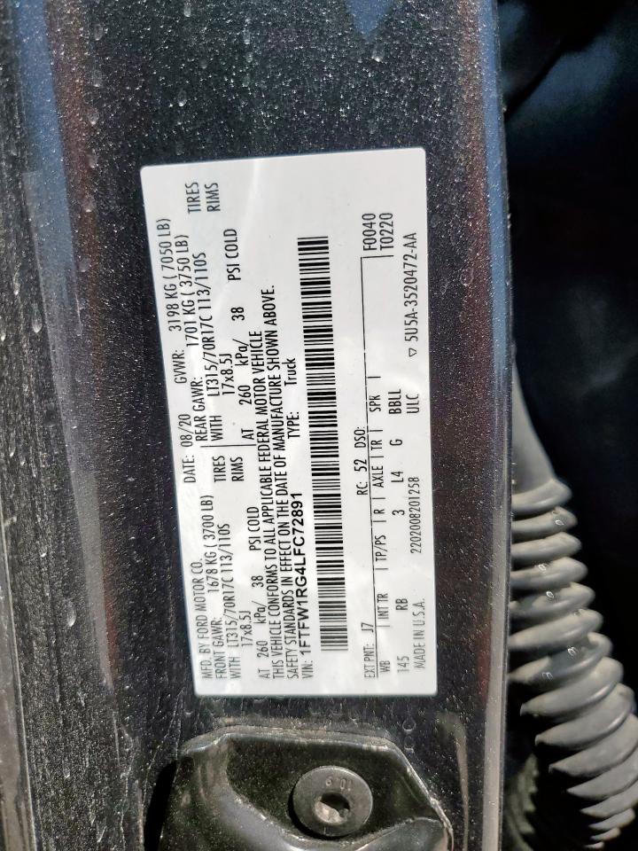 2020 Ford F150 Raptor VIN: 1FTFW1RG4LFC72891 Lot: 80271845