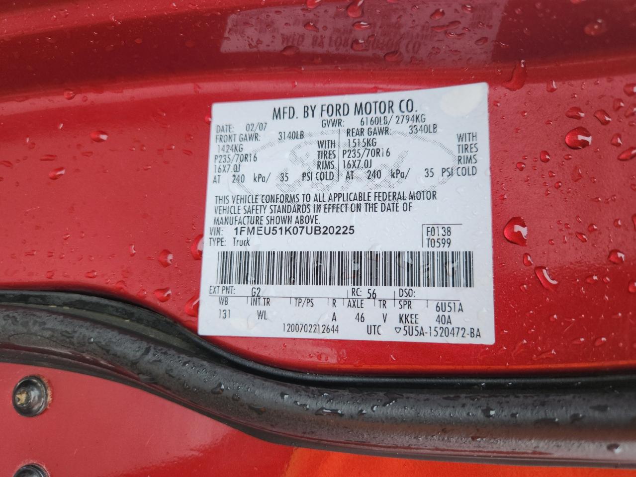 2007 Ford Explorer Sport Trac Xlt VIN: 1FMEU51K07UB20225 Lot: 83835895