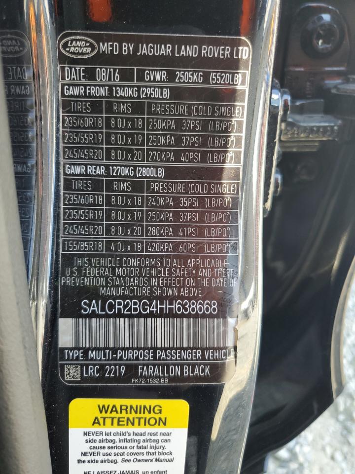 2017 Land Rover Discovery Sport Hse VIN: SALCR2BG4HH638668 Lot: 80178845