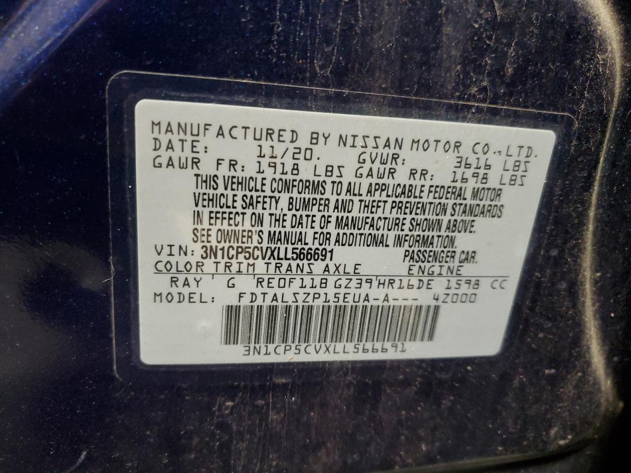 2020 Nissan Kicks Sv VIN: 3N1CP5CVXLL566691 Lot: 80166475