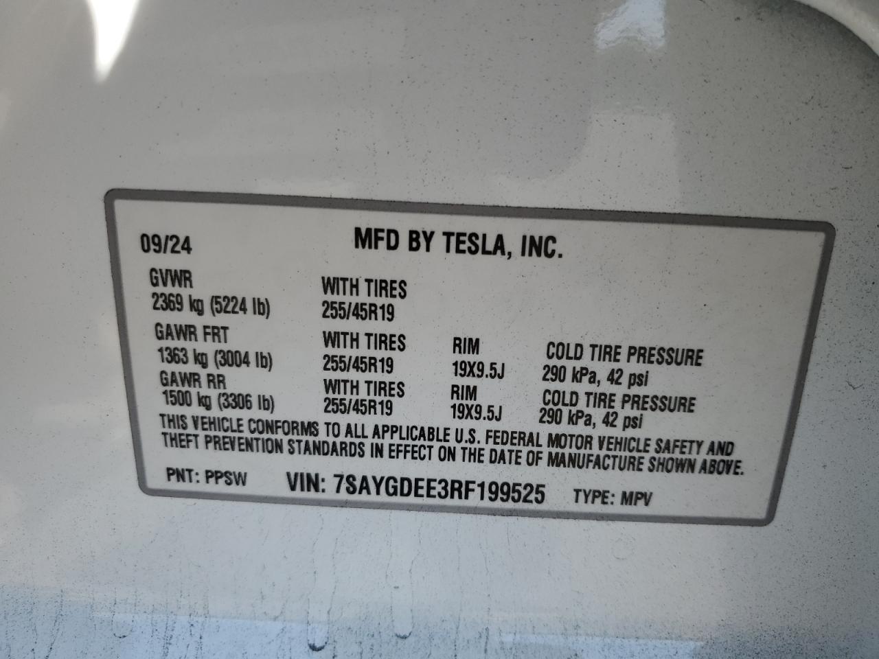 2024 Tesla Model Y VIN: 7SAYGDEE3RF199525 Lot: 80076345
