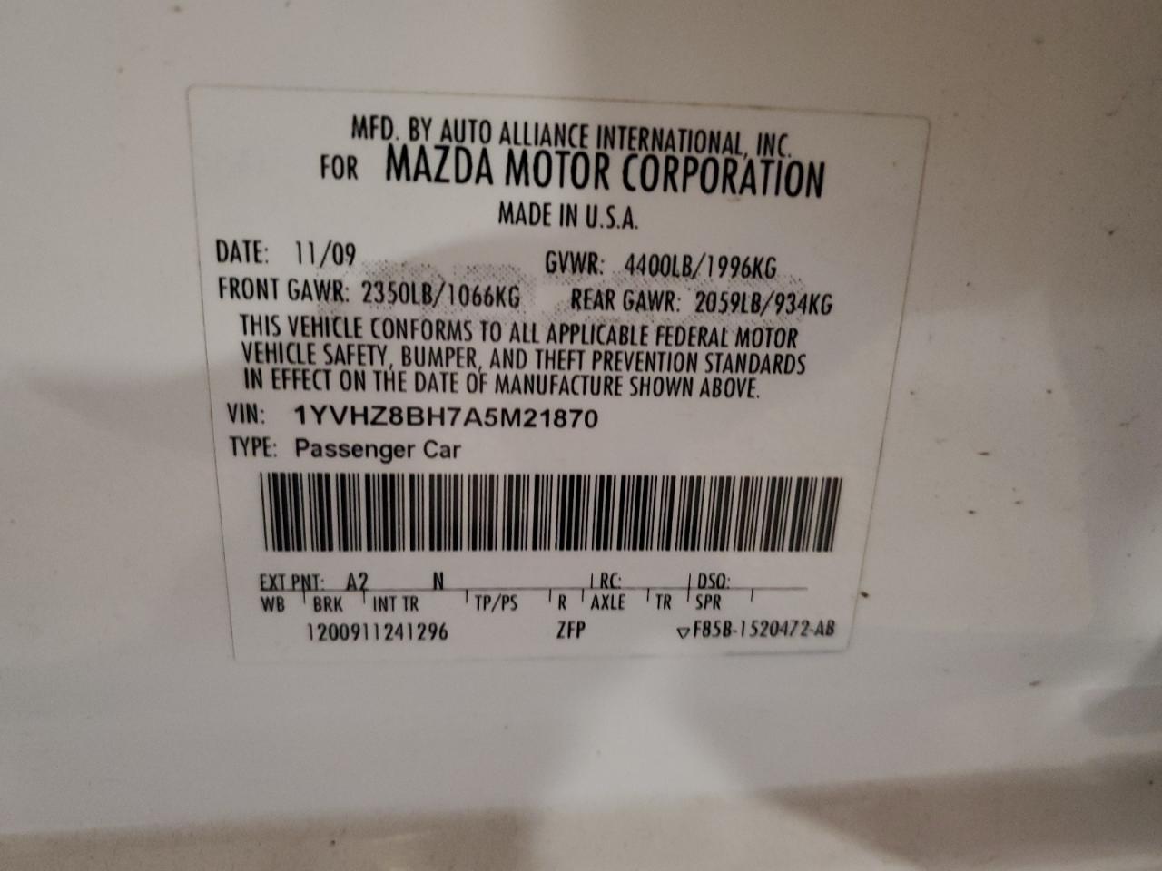 2010 Mazda 6 I VIN: 1YVHZ8BH7A5M21870 Lot: 71499325