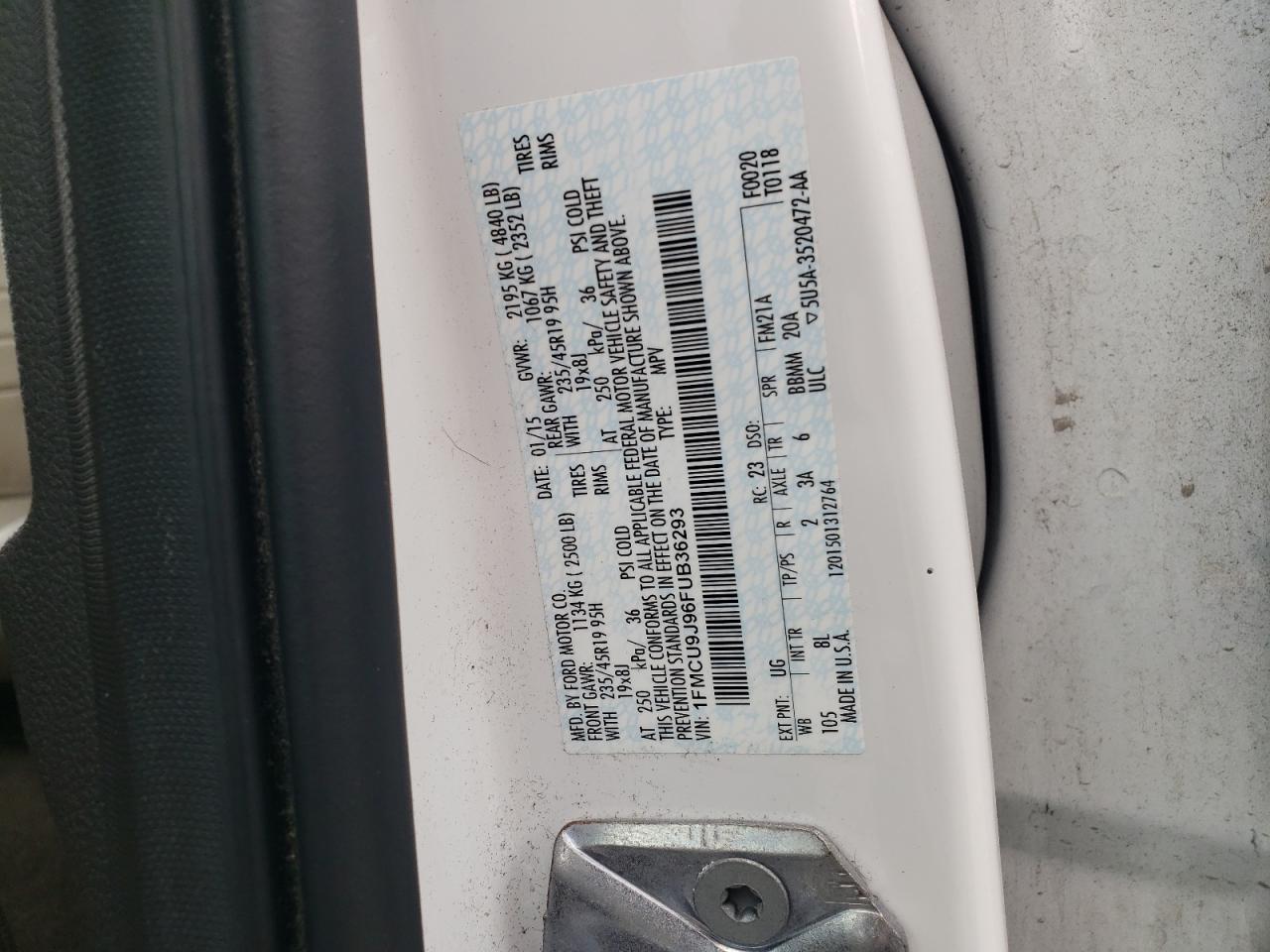 2015 Ford Escape Titanium VIN: 1FMCU9J96FUB36293 Lot: 83809925