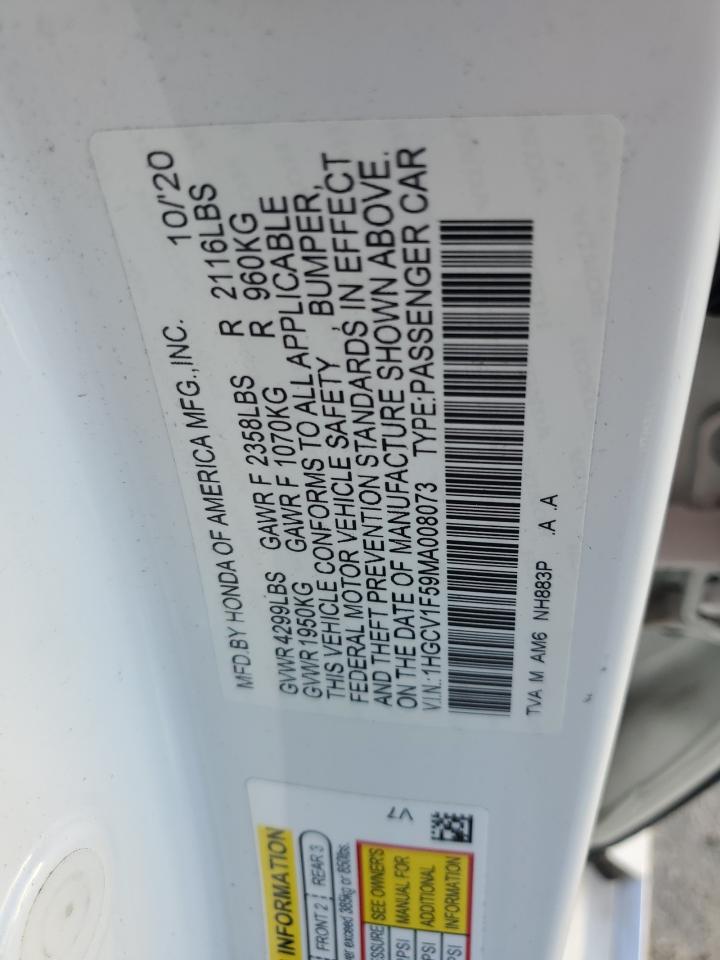 2021 Honda Accord Exl VIN: 1HGCV1F59MA008073 Lot: 84367585