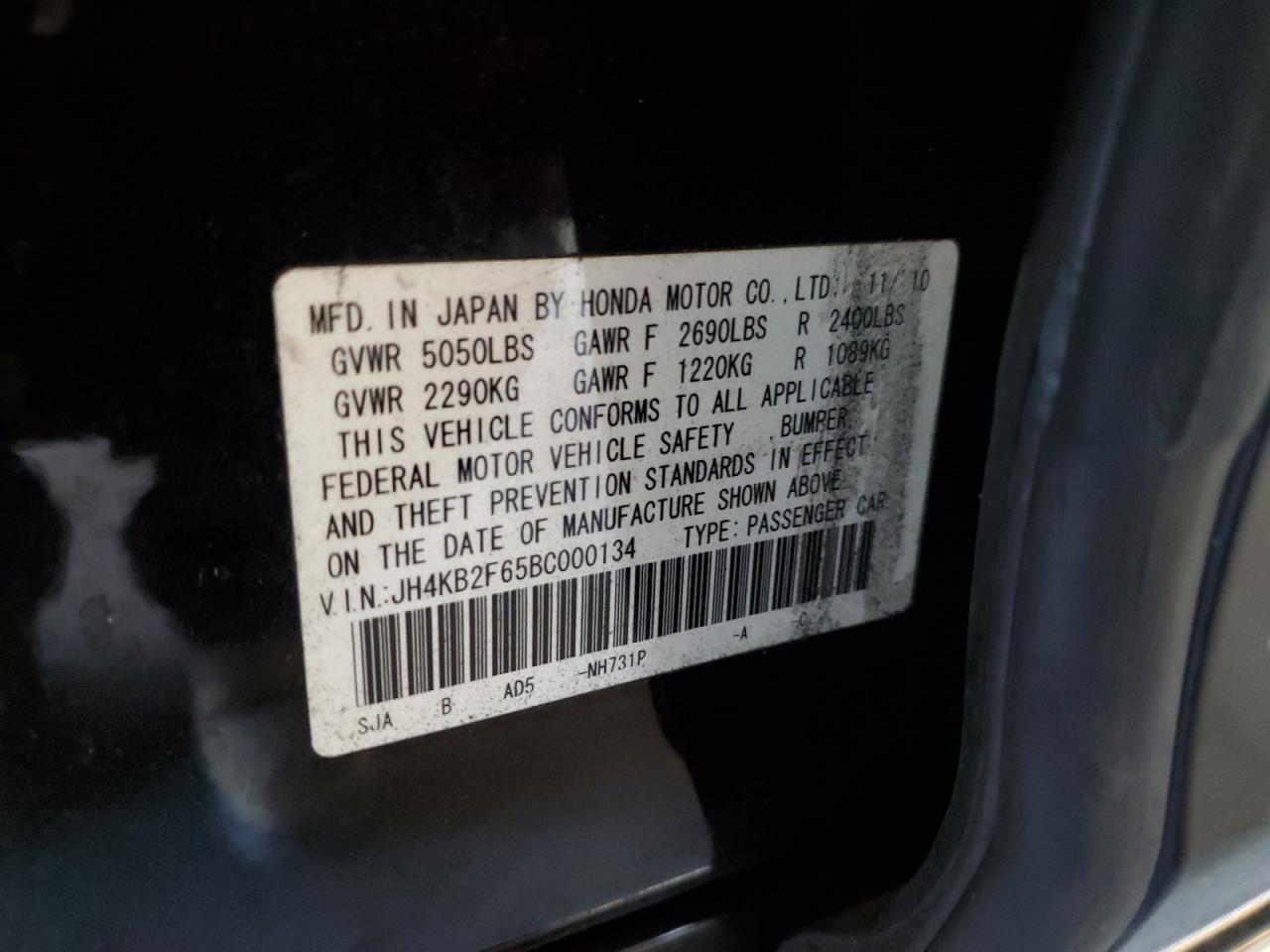 2011 Acura Rl VIN: JH4KB2F65BC000134 Lot: 80287155