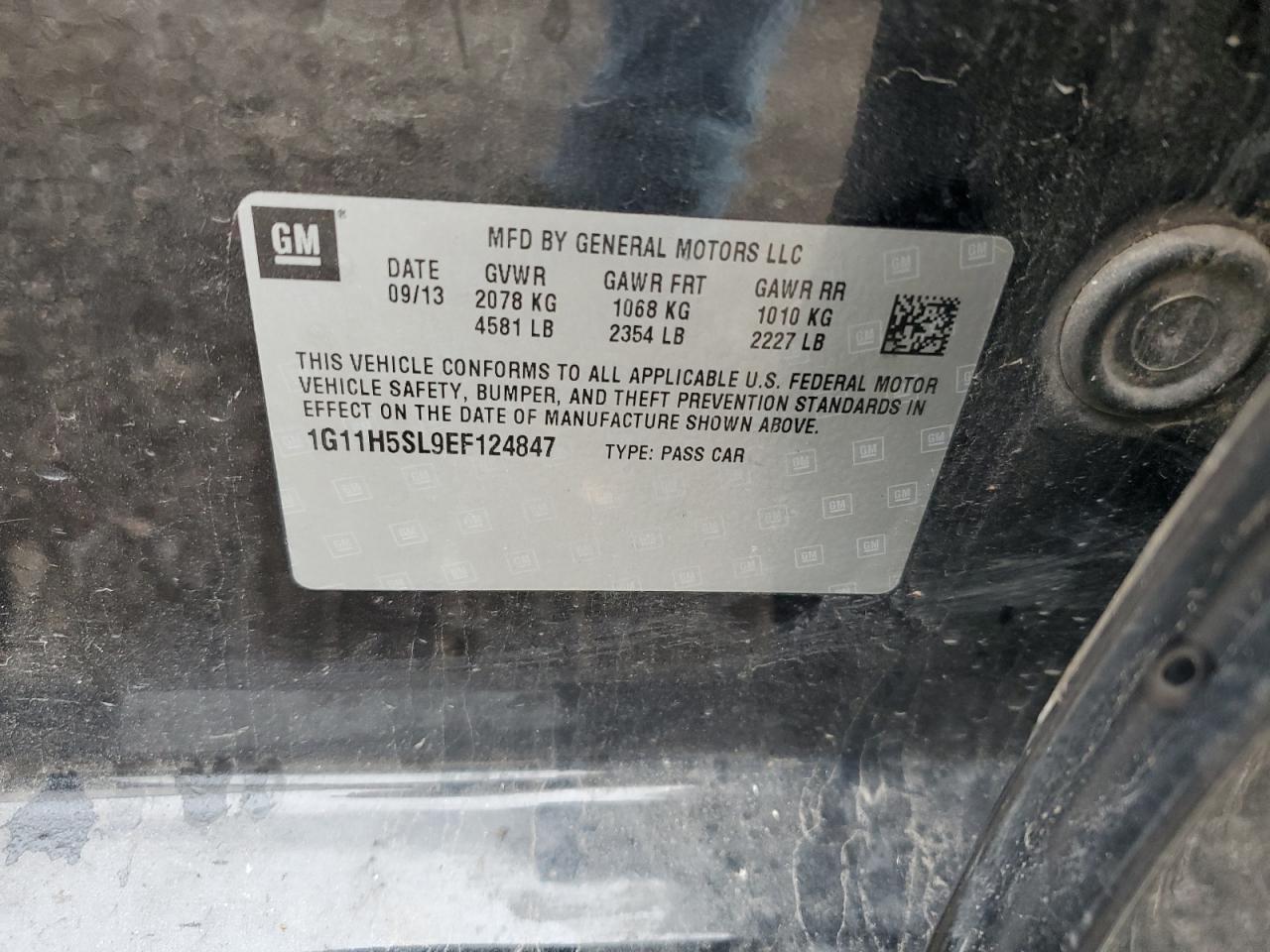 2014 Chevrolet Malibu Ltz VIN: 1G11H5SL9EF124847 Lot: 81374575