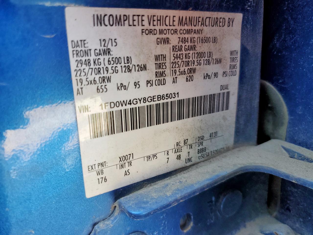 2016 Ford F450 Super Duty VIN: 1FD0W4GY8GEB65031 Lot: 71656715