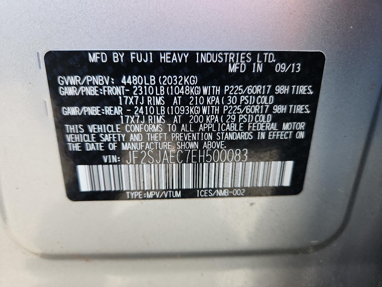 2014 Subaru Forester 2.5I Premium VIN: JF2SJAEC7EH500083 Lot: 71893005