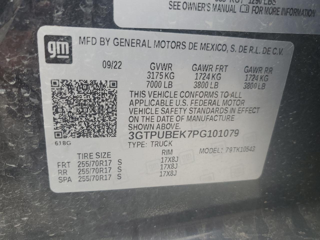 2023 GMC Sierra K1500 Sle VIN: 3GTPUBEK7PG101079 Lot: 81654745