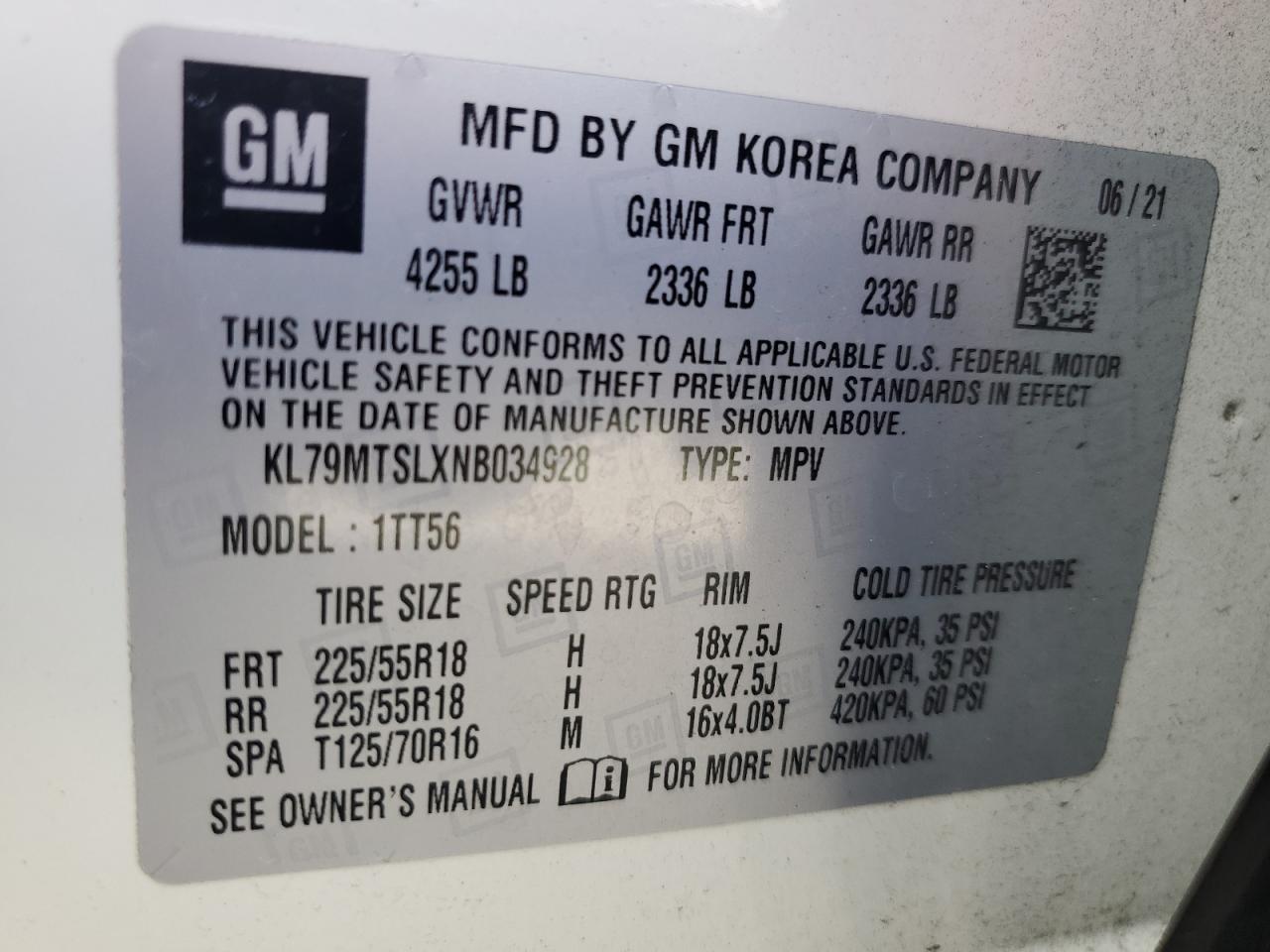 2022 Chevrolet Trailblazer Rs VIN: KL79MTSLXNB034928 Lot: 83820205