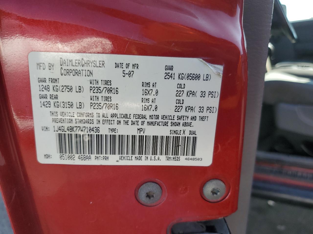 2007 Jeep Liberty Sport VIN: 1J4GL48K77W710436 Lot: 71714545