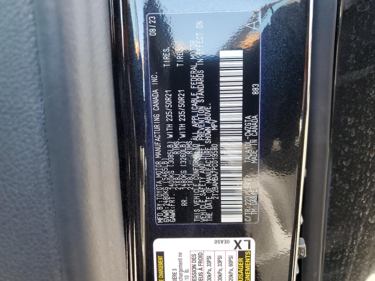 2023 Lexus Rx 350 Base VIN: 2T2BAMBA7PC019580 Lot: 80874675