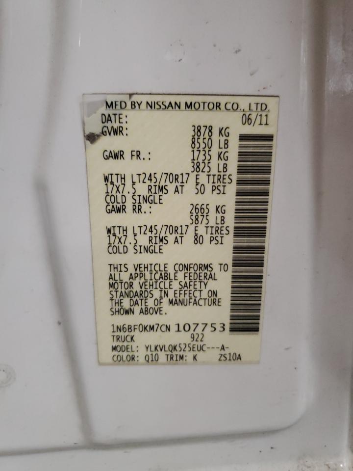 2012 Nissan Nv 1500 VIN: 1N6BF0KM7CN107753 Lot: 81193605