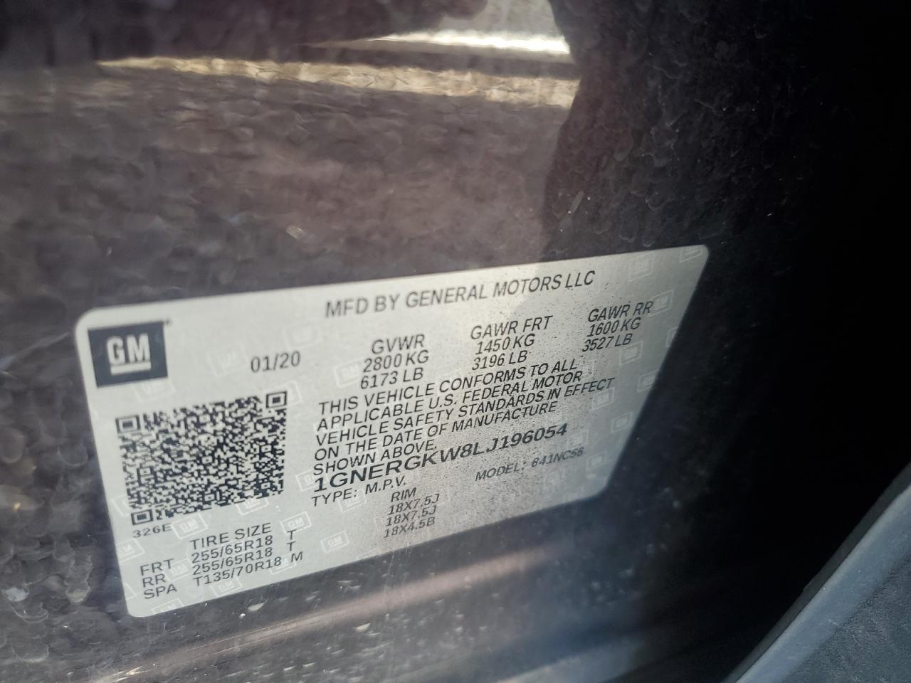 2020 Chevrolet Traverse Lt VIN: 1GNERGKW8LJ196054 Lot: 84007255