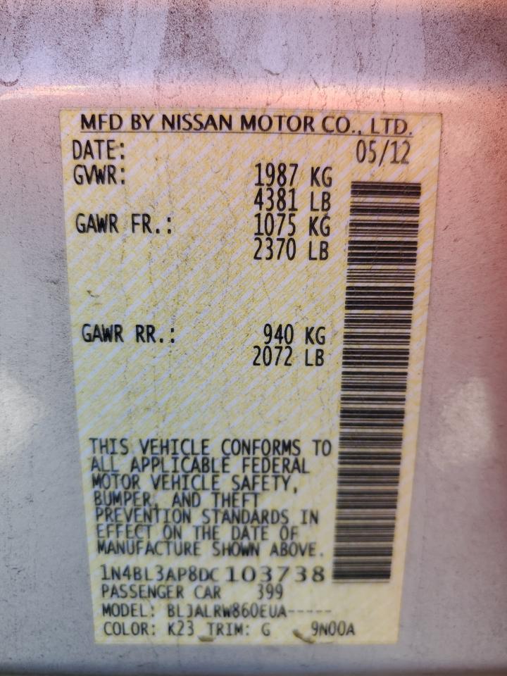 2013 Nissan Altima 3.5S VIN: 1N4BL3AP8DC103738 Lot: 81858535