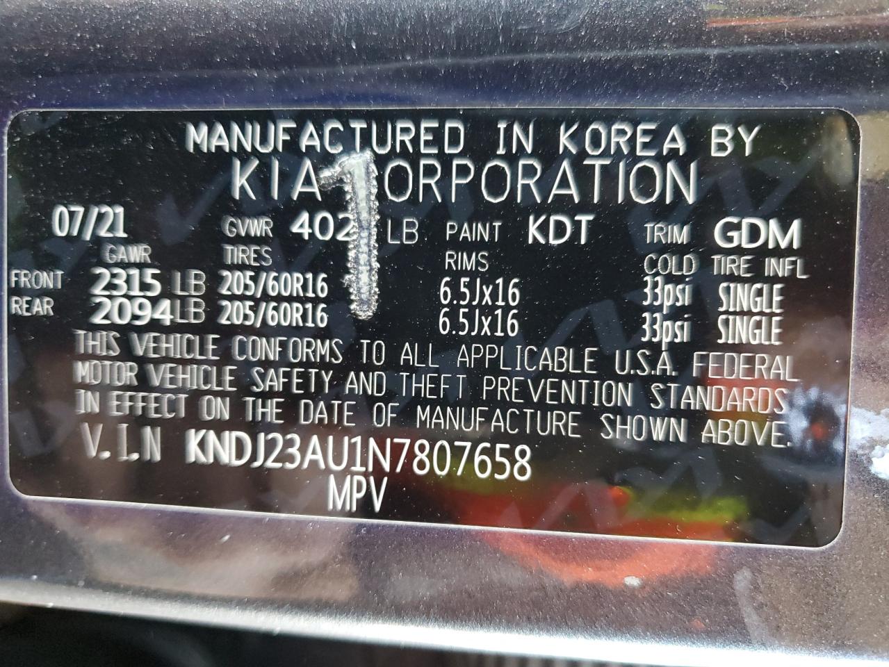 2022 Kia Soul Lx VIN: KNDJ23AU1N7807658 Lot: 84659105